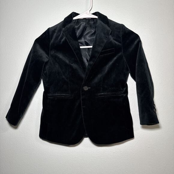 Zara Boys Velvet Suit Jacket Blazer Green Size 6 Christmas - Picture 1 of 5